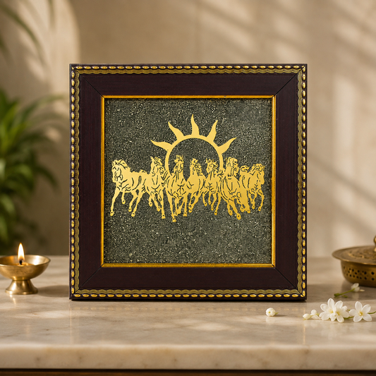 7 Horses on Raw Pyrite Frame for Success, Wealth & Career Growth